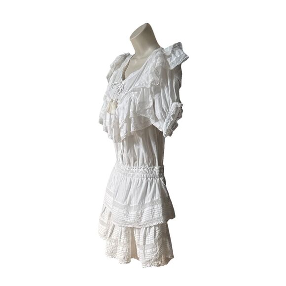 Love Shack Fancy Liv Size M Cotton Ruffled White Dress Tassels Tiered - Picture 13 of 16